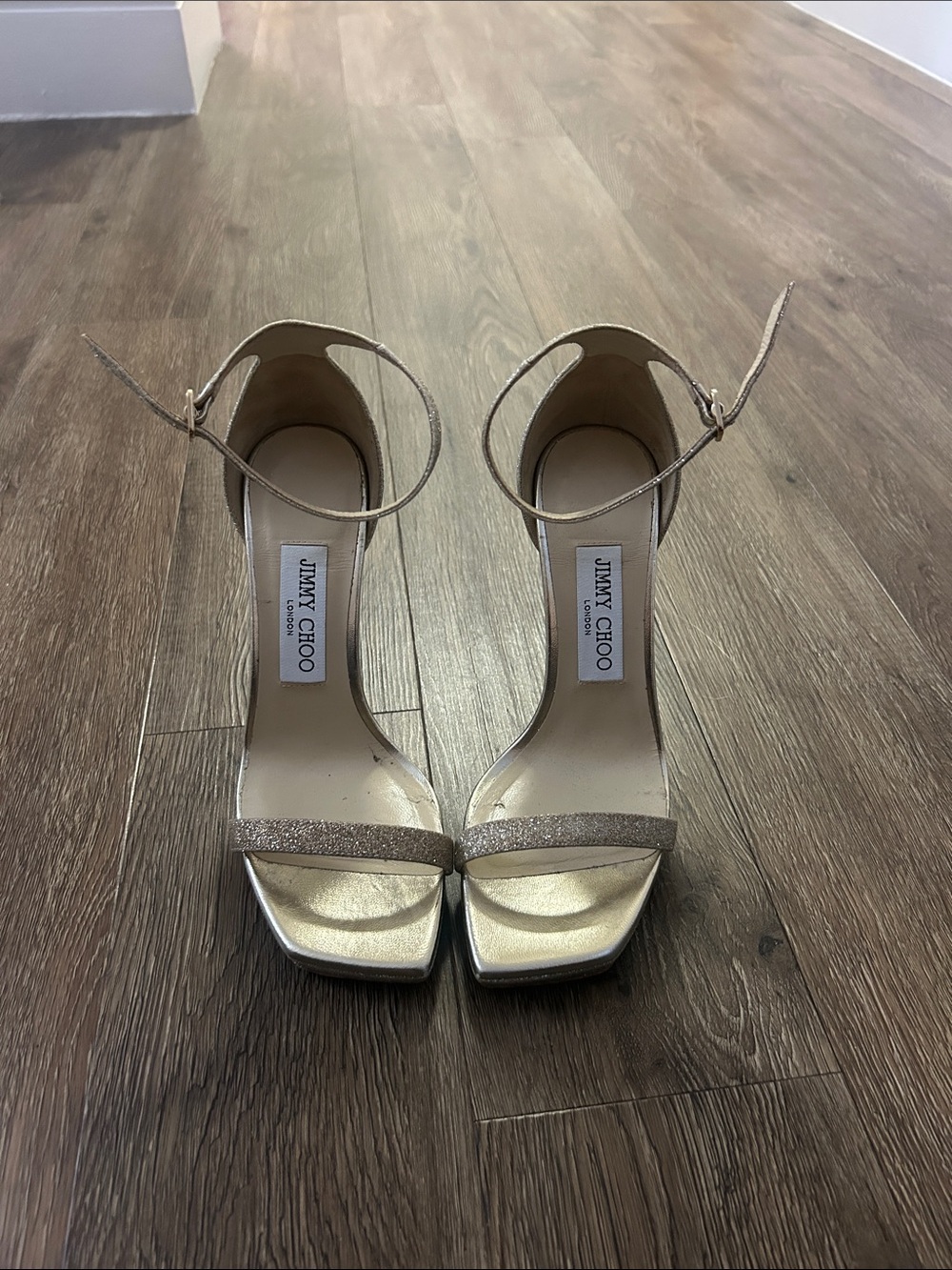 Jimmy Choo Metallic Gold Ankle-Strap Heels size 6.5